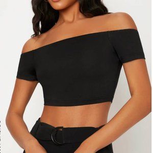 Black Off-Shoulder Crop Tee